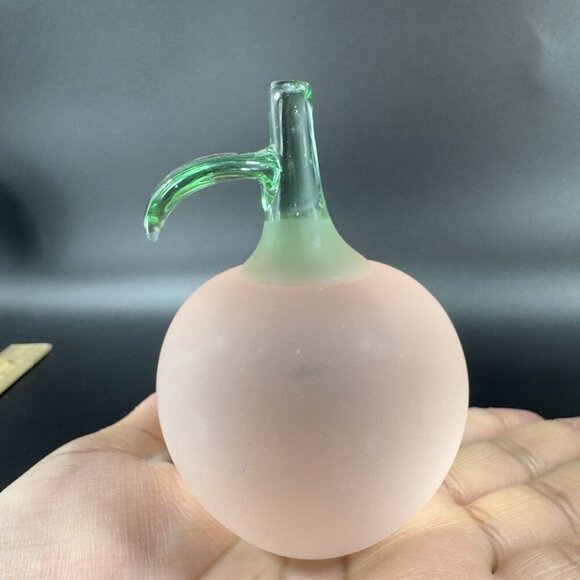 Vintage Glass Apple Fruit Figurine Paperweight Frosted With Green Leaf Top VTG - Picture 8 of 13